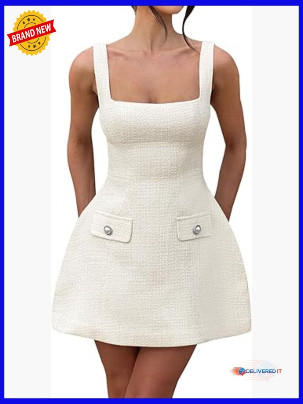 Sleeveless Backless Mini Dress Adjustable Straps Square Neck Slim Fit